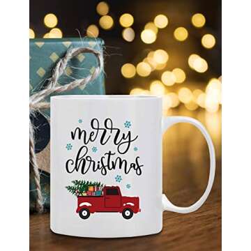BLUE RIBBON Christmas Coffee Mug, Holiday Coffee Mug MERRY CHRISTMAS, Funny Christmas Movie Mugs from family, friends -Mug in Decorative Christmas Gif