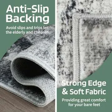 8x10 Area Rugs Washable Living Room Rug: Abstract Large Carpet Modern for Bedroom Kitchen Dining Room Nursery Neutral Tumble Rugs Soft Thin Low Pile 8 by 10 Non Slip Indoor - Black/Grey