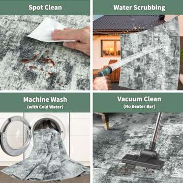 8x10 Area Rugs Washable Living Room Rug: Abstract Large Carpet Modern for Bedroom Kitchen Dining Room Nursery Neutral Tumble Rugs Soft Thin Low Pile 8 by 10 Non Slip Indoor - Black/Grey