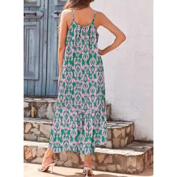 Dokotoo Women's U Neck Spaghetti Strap Casual Boho Maxi Dress for Summer