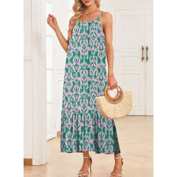 Dokotoo Women's Boho Summer Spaghetti Strap Maxi Dress