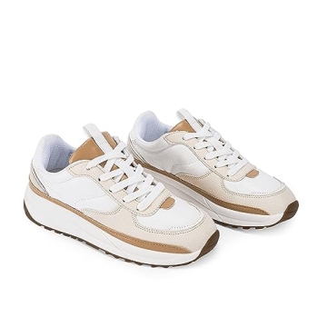 Coutgo Trendy Lace Up Sneakers for Women Comfortable Walking Shoes