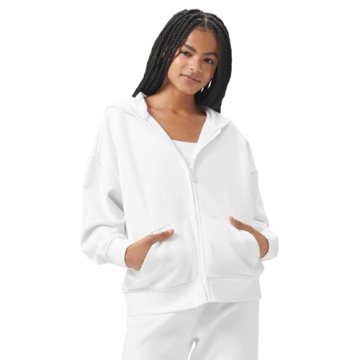 Florence by Mills Women's Cozy Crush Slouchy Sleeve Oversized Zip Hoodie, White, XX-Large