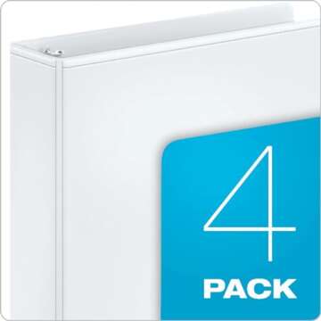 Cardinal Economy 3 Ring Binder, 3 Inch, Presentation View, White, Holds 625 Sheets, Nonstick, PVC Free, 4 Pack of Binders (00430)
