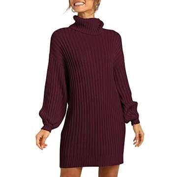 ANRABESS Women Oversized Sweater Dress Turtleneck Batwing Long Sleeve Ribbed Knit Loose 2024 Fall Wi...