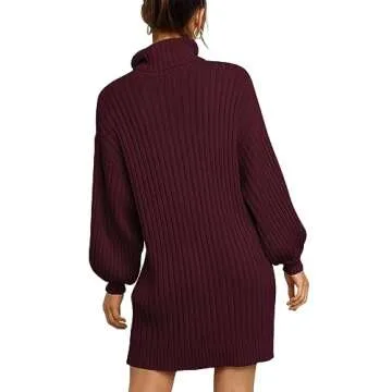 ANRABESS Women Oversized Sweater Dress Turtleneck Batwing Long Sleeve Ribbed Knit Loose 2024 Fall Winter Casual Short Dress 240jiuhong-S Wine