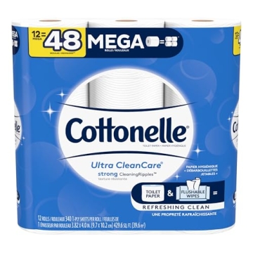 Cottonelle Ultra CleanCare Toilet Paper, 12 Mega Rolls, Strong Bath Tissue