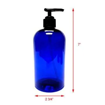 Cobalt Blue Plastic Bottles with Pump, Pack of 6