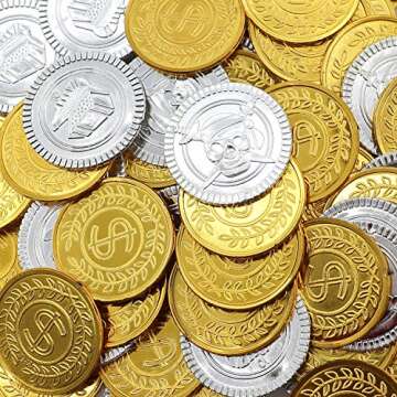 1790 HEHALI 320pcs Pirate Themed Treasure Set, 160 Gold Coins & 160 Colored Gems, High Gloss Acrylic & Plastic, 1.4-1.5inch, Party Gifts