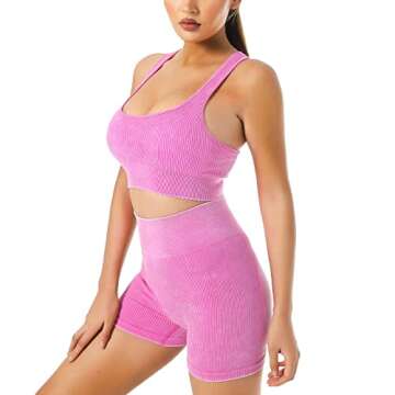 JOTEUS Workout Outfits for Women 2 Piece Yoga Set Seamless Ribbed Sports Bra High Waist Gym Shorts A...