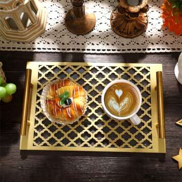 Vesici Ramadan Decorations for Home 2025 Ramadan Trays Eid Mubarak Serving Dessert Tray Islamic Muslim Plate Tray with Handle Eid Mubarak Table Party Decorations(Rectangle)