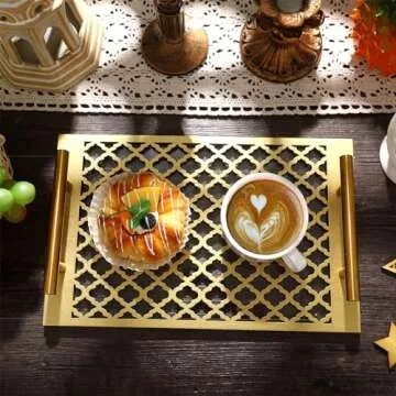 Vesici Ramadan Decorations for Home 2025 Ramadan Trays Eid Mubarak Serving Dessert Tray Islamic Muslim Plate Tray with Handle Eid Mubarak Table Party Decorations(Rectangle)