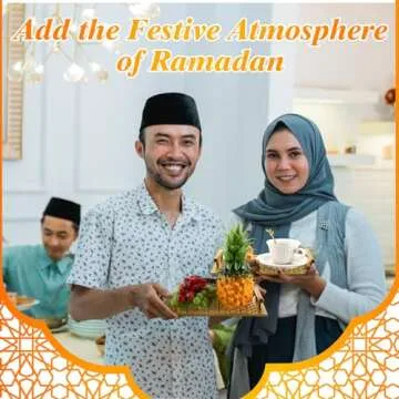 Vesici Ramadan Decorations for Home 2025 Ramadan Trays Eid Mubarak Serving Dessert Tray Islamic Muslim Plate Tray with Handle Eid Mubarak Table Party Decorations(Rectangle)
