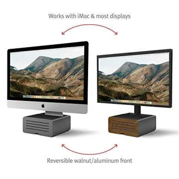 Twelve South HiRise Pro for iMac/Displays/Monitors Height-Adjustable Stand w/Storage, Reversible Front + Leather Inlay