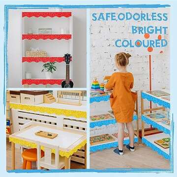 60 Feet Bulletin Board Borders, 45 Sheets Glitter Scalloped Border Trim Holiday Decoration for School, Classroom Office Party Wall Decor (6 Colors, Golden/Silvery/Red/Blue/Black/Green)