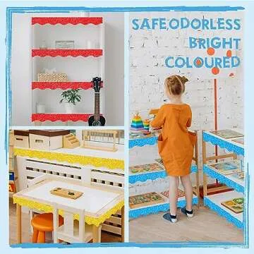 60 Feet Bulletin Board Borders, 45 Sheets Glitter Scalloped Border Trim Holiday Decoration for School, Classroom Office Party Wall Decor (6 Colors, Golden/Silvery/Red/Blue/Black/Green)