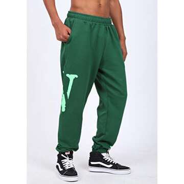 Arnodefrance V Letter Print Pants Hip Hop Letter Yoga Jogging Trousers Hiking Running Sweatpants Green