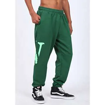 Arnodefrance V Letter Print Pants Hip Hop Letter Yoga Jogging Trousers Hiking Running Sweatpants Green