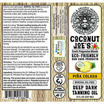3-Pack Coconut Joe's Pina Colada Dark Tanning Oil | Natural Ingredients, 8 oz