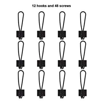 BBTO 12 Pieces Black Big Wall Mounted Rustic Hook Robe Hooks Double Coat Hangers and 48 Pieces Screws (Black)