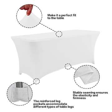 IVAPUPU 2 Pack 6FT Table Cloth for Rectangular Fitted Events - Stretch White Table Covers - Washable...