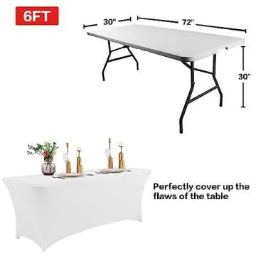 IVAPUPU 2 Pack 6FT Table Cloth for Rectangular Fitted Events - Stretch White Table Covers - Washable Spandex Spring Tablecloth - Protector for Party, Wedding, Cocktail, Banquet, Festival