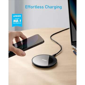 Anker 315 Wireless Charger (Pad), 10W Max Fast Charging - Compatible with iPhone 15/14/13 Series, Samsung S22, AirPods, Samsung Buds, Google Buds, and More - Wall Charger Not Included