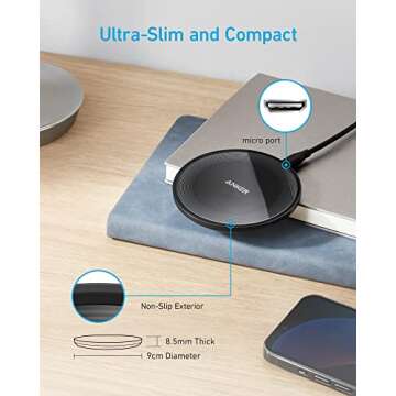 Anker 315 Wireless Charger (Pad), 10W Max Fast Charging - Compatible with iPhone 15/14/13 Series, Samsung S22, AirPods, Samsung Buds, Google Buds, and More - Wall Charger Not Included