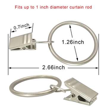 AMZSEVEN 40 Pack Curtain Rings with Clips, Drapery Clips with Rings, Drapes Rings 1.26 in Interior D...