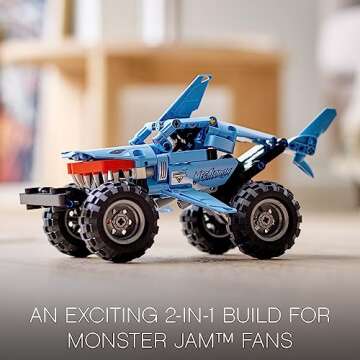 LEGO Technic Monster Jam Megalodon Building Set, 2 in 1 Pull Back Shark Truck to Lusca Low Racer Car...