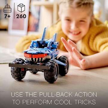 LEGO Technic Monster Jam Megalodon Building Set, 2 in 1 Pull Back Shark Truck to Lusca Low Racer Car Toy, DIY Building Toy Ideas for Outdoor Play for Kids, Boys, and Girls Ages 7 and Up, 42134