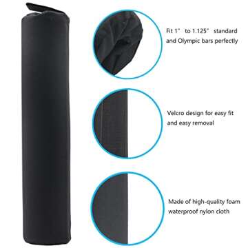 IADUMO Barbell Pad Velcro, Olympic Bar Pad for Squats,Safety Squat Bar Pad,Squat Pad for Lunges and Squats,Hip Thrusts Pad,Fit Standard and Olympic Bars(black)