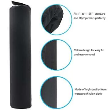 IADUMO Barbell Pad Velcro, Olympic Bar Pad for Squats,Safety Squat Bar Pad,Squat Pad for Lunges and Squats,Hip Thrusts Pad,Fit Standard and Olympic Bars(black)