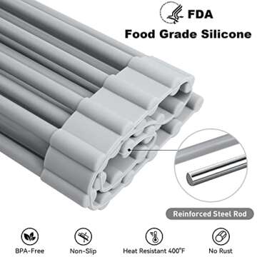 MERRYBOX Roll Up Dish Drying Rack, Silicone Wrapped Over The Sink Dish Rack Foldable Dish Drainer Anti-Slip Dish Racks for Kitchen Counter, Multipurpose Kitchen Sink Drying Rack, 18" x 13", Light Gray