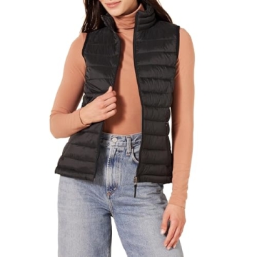Amazon Essentials Women's Packable Water-Resistant Black Puffer Vest