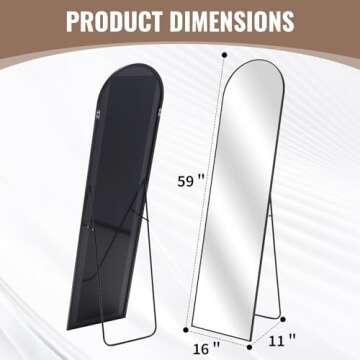 NEWBULIG 59"x16" Full Length Floor Mirror,Wall Mounted Mirror Hanging or Leaning, Arched Floor Mirror for Living Room Cloakroom,Black-Arched