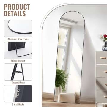 NEWBULIG 59"x16" Full Length Floor Mirror,Wall Mounted Mirror Hanging or Leaning, Arched Floor Mirror for Living Room Cloakroom,Black-Arched