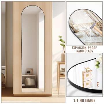NEWBULIG 59"x16" Full Length Floor Mirror,Wall Mounted Mirror Hanging or Leaning, Arched Floor Mirror for Living Room Cloakroom,Black-Arched