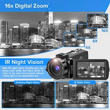 Video Camera Camcorder 2.7K Ultra HD YouTube Vlogging Camera 36MP IR Night Vision Digital Camera Recorder 16X Digital Zoom 3 inch IPS Touch Screen Video Camcorder with Microphone Handheld Stabilizer