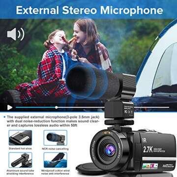 Video Camera Camcorder 2.7K Ultra HD YouTube Vlogging Camera 36MP IR Night Vision Digital Camera Recorder 16X Digital Zoom 3 inch IPS Touch Screen Video Camcorder with Microphone Handheld Stabilizer