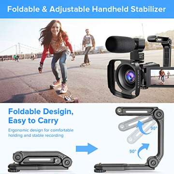 Video Camera Camcorder 2.7K Ultra HD YouTube Vlogging Camera 36MP IR Night Vision Digital Camera Recorder 16X Digital Zoom 3 inch IPS Touch Screen Video Camcorder with Microphone Handheld Stabilizer