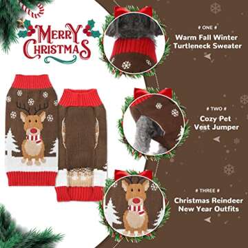 PETCARE Brown Reindeer Dog Sweater Christmas Dog Sweaters Vest Ugly Snow Xmas Puppy Costume Pet Holiday Warm Fall Winter Clothes for Small Medium Large Dogs Cats Pullover Sweaters Outfits,Medium