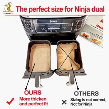 Air Fryer Liner Rectangular for Ninja Foodi Dual Basket 8QT 10QT, Bella Air Fryer Accessories, Air Fryer Liners 4 qt Rectangle, 125Pcs Parchment Paper liners for DZ201,DZ401, FG551