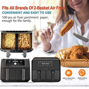 Air Fryer Liner Rectangular for Ninja Foodi Dual Basket 8QT 10QT, Bella Air Fryer Accessories, Air Fryer Liners 4 qt Rectangle, 125Pcs Parchment Paper liners for DZ201,DZ401, FG551