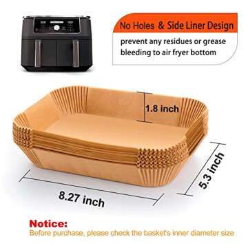 Air Fryer Liner Rectangular for Ninja Foodi Dual Basket 8QT 10QT, Bella Air Fryer Accessories, Air Fryer Liners 4 qt Rectangle, 125Pcs Parchment Paper liners for DZ201,DZ401, FG551