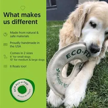 Honest Pet Products Eco-Fly-N-Tug Dog Frisbee - Handmade in USA with Natural Hemp Canvas & Wool - Eco-Friendly Frisbee Dog Toy & Tug of War Toy - Safe Ink, Small 6" x 6" x 0.25"
