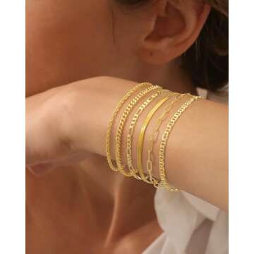 SUPNEER 6 inch Gold Bracelets for Women 6 Pcs Small Dainty Gold Bracelet Stack for Teen Adjustable 14k Gold Plated Cute Stackable Link Chain Bracelets Set for Daughter Non Tarnish Trendy Jewelry