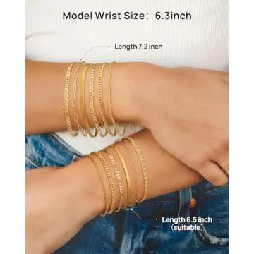 SUPNEER 6 inch Gold Bracelets for Women 6 Pcs Small Dainty Gold Bracelet Stack for Teen Adjustable 14k Gold Plated Cute Stackable Link Chain Bracelets Set for Daughter Non Tarnish Trendy Jewelry