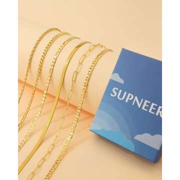 SUPNEER 6 inch Gold Bracelets for Women 6 Pcs Small Dainty Gold Bracelet Stack for Teen Adjustable 14k Gold Plated Cute Stackable Link Chain Bracelets Set for Daughter Non Tarnish Trendy Jewelry