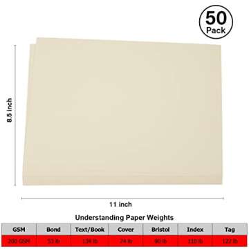 50 Pieces 8.5" x 11" Cream Cardstock, Heavyweight Cardstock Sheets Blank Invitation Paper Greeting C...